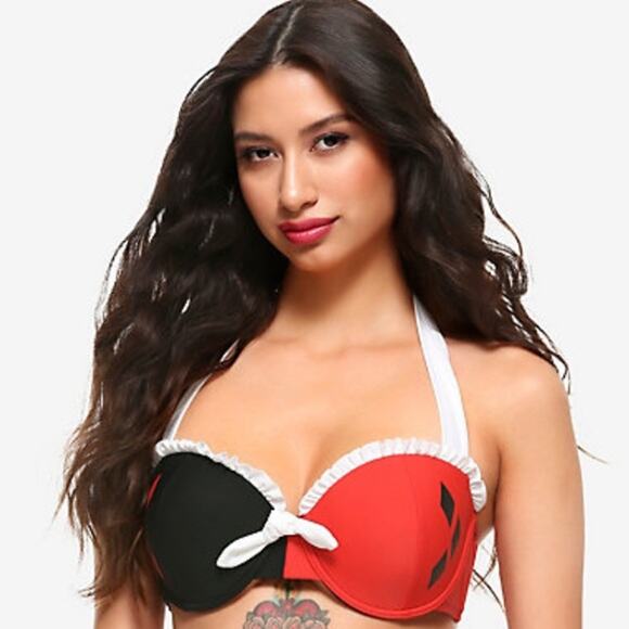 Harley Quinn Suicide Squad XXL 2X Classic Halter Diamond Bikini Swim Top Costume - Picture 2 of 9